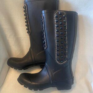 EUC BCBGMaxazria Black Studded Rubber Rain Boots size 6